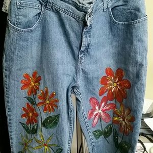 Hand Painted Flowers on Denim Jeans